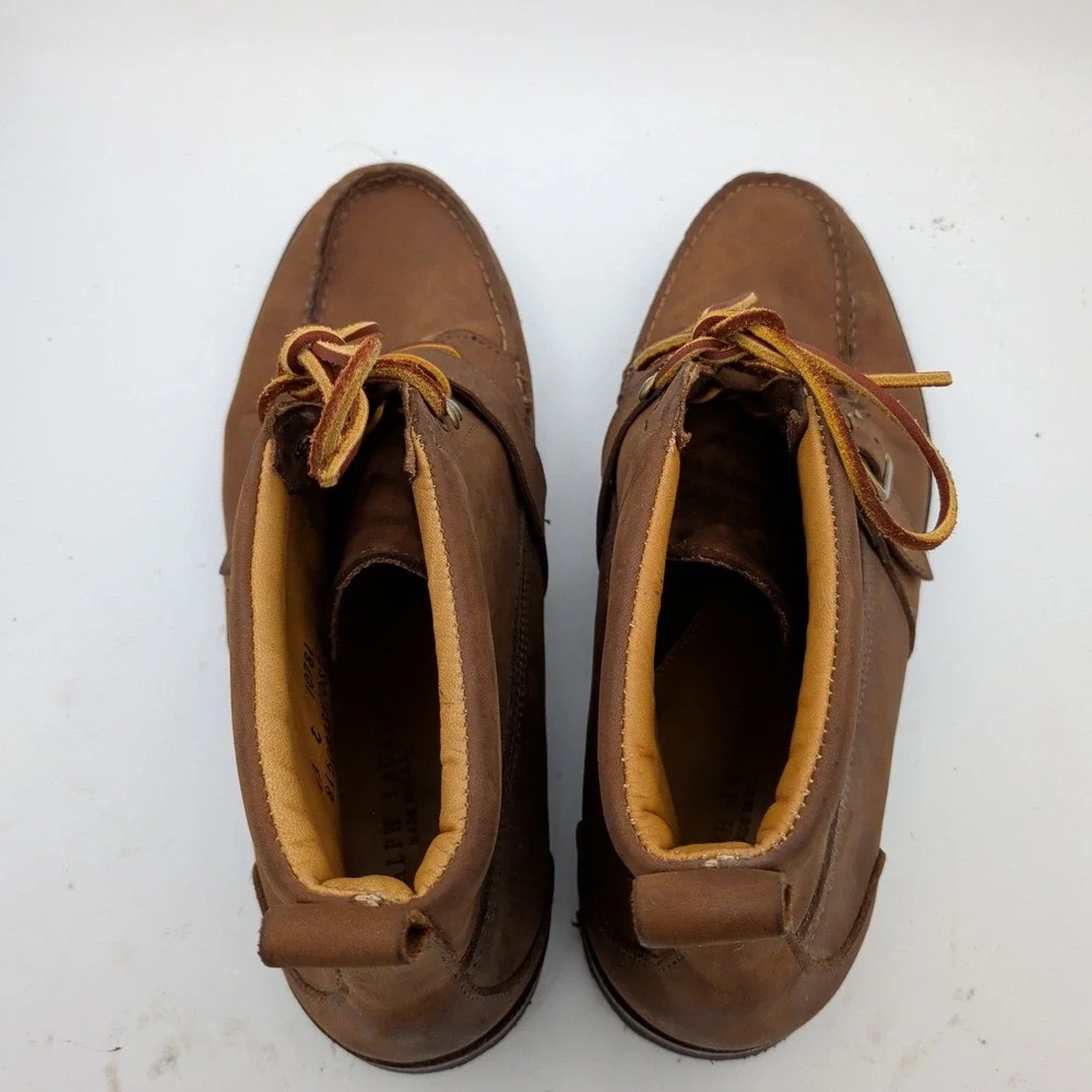 Ralph Lauren Mens Ranger Buckle Moc Toe Boots Brown Leather Vibram USA 13